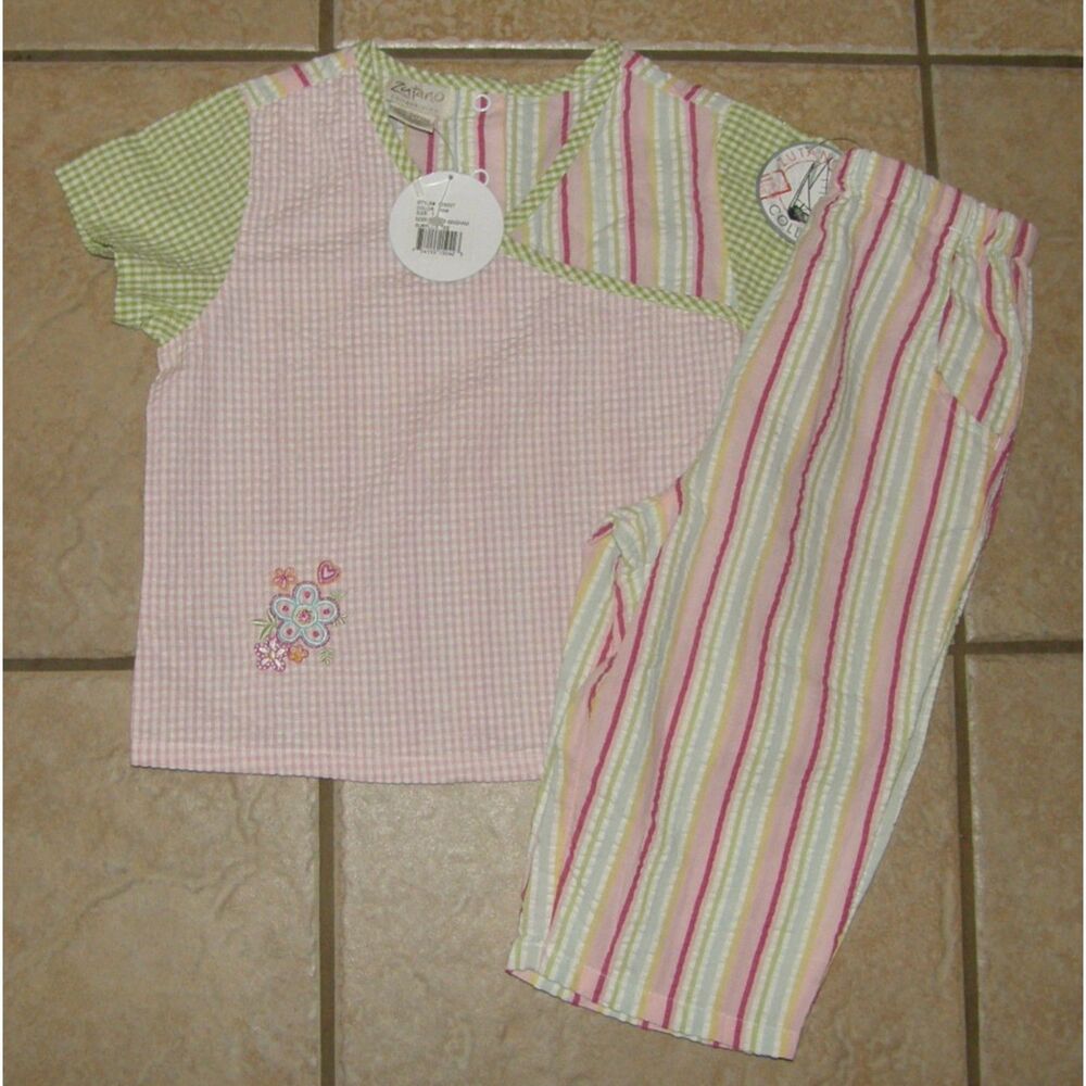 NEW Girls Sz 3 Multicolored Seersucker Gingham Pants & Shirt 2 Pc Outfit ZUTANO